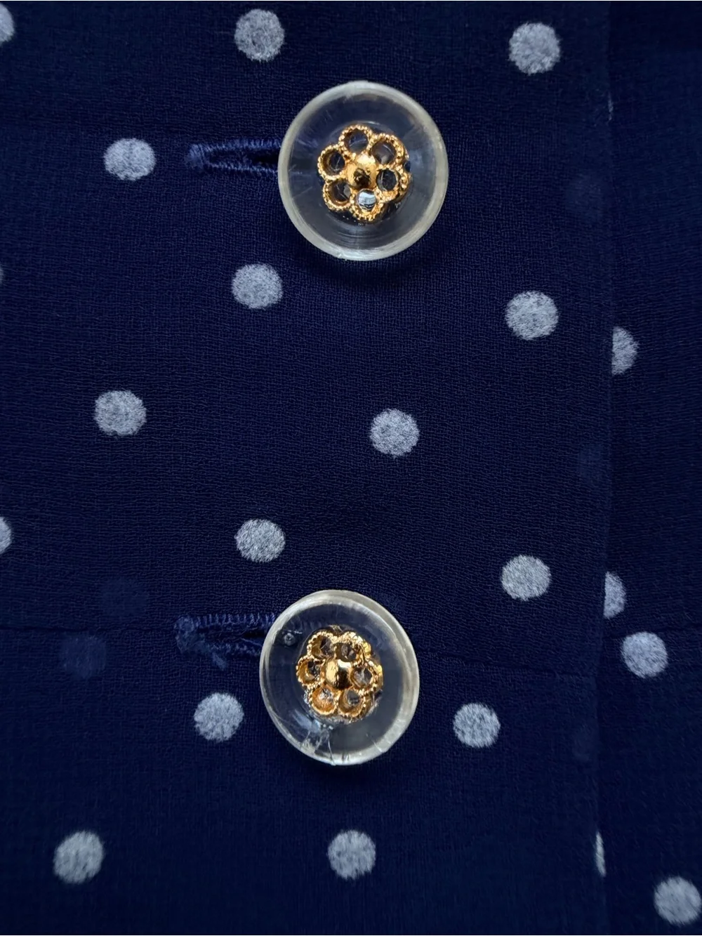 70’s Navy Polka Dot Sheer Peplum Skirt Suit Small Made in Japan